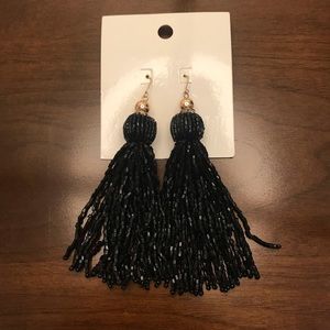 H&M Black Seed Bead and Rhinestone Tassel Earrings